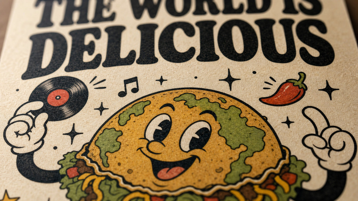 The World Is Delicious Retro Cartoon Poster Fine Art Print Quirky Food Wall Art Funny Kitchen Decor