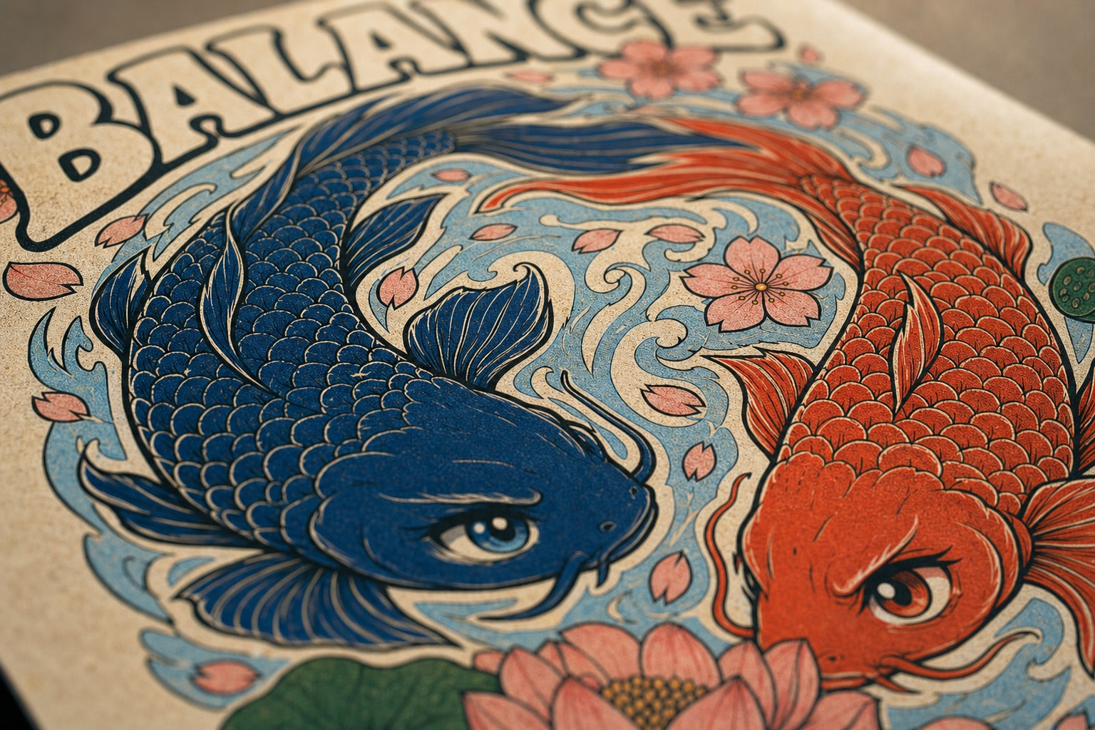 Koi Duality — Japanese Woodblock Poster