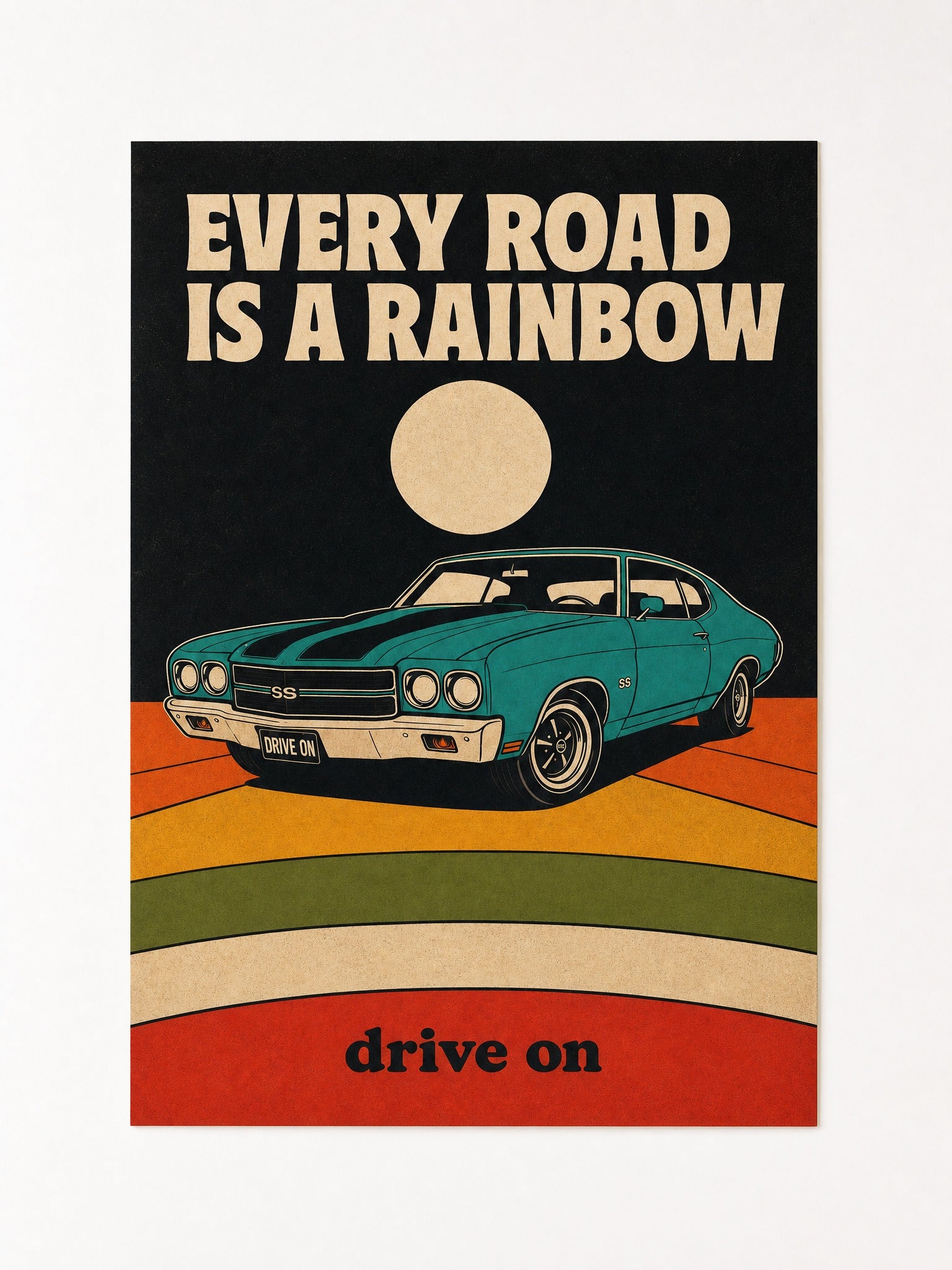 Rainbow Road — Retro Muscle Car Poster
