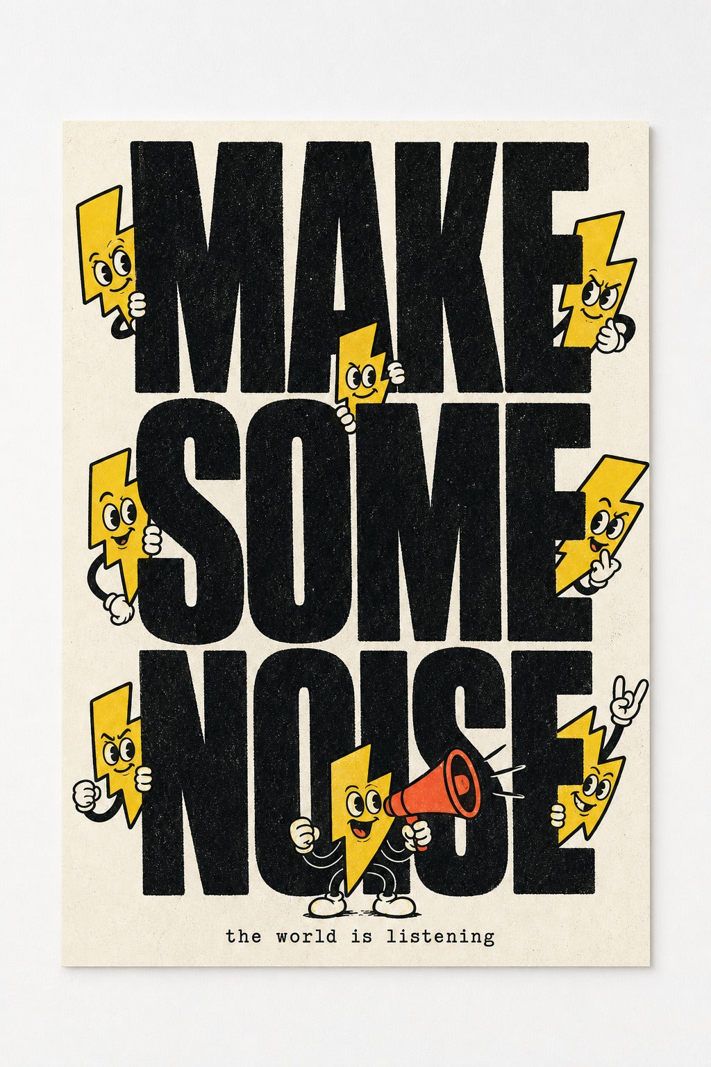 Make Some Noise — Bold Typography Art Print | Lightning Character Poster | Indie Graphic Wall Art
