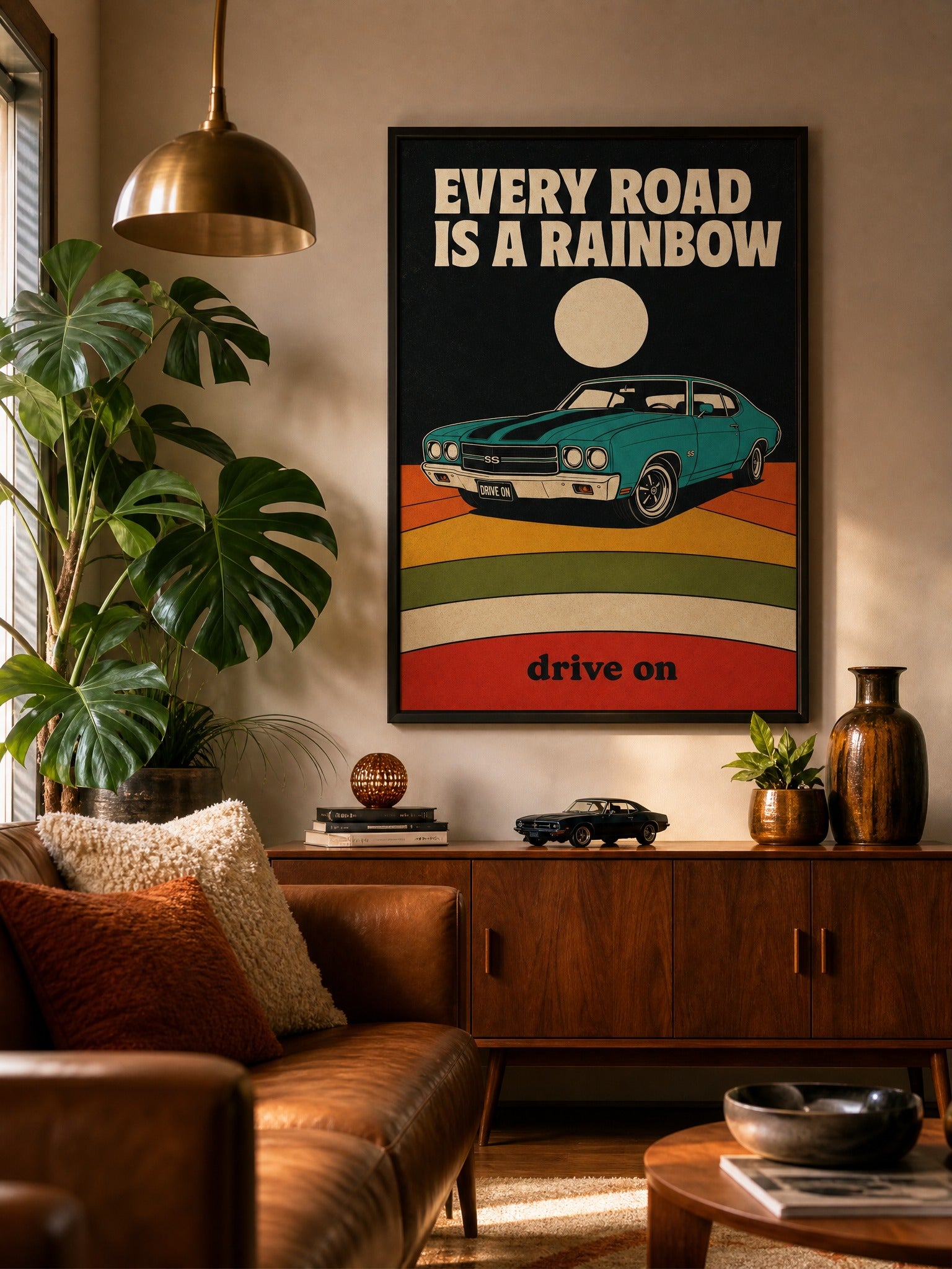 Rainbow Road — Retro Muscle Car Poster
