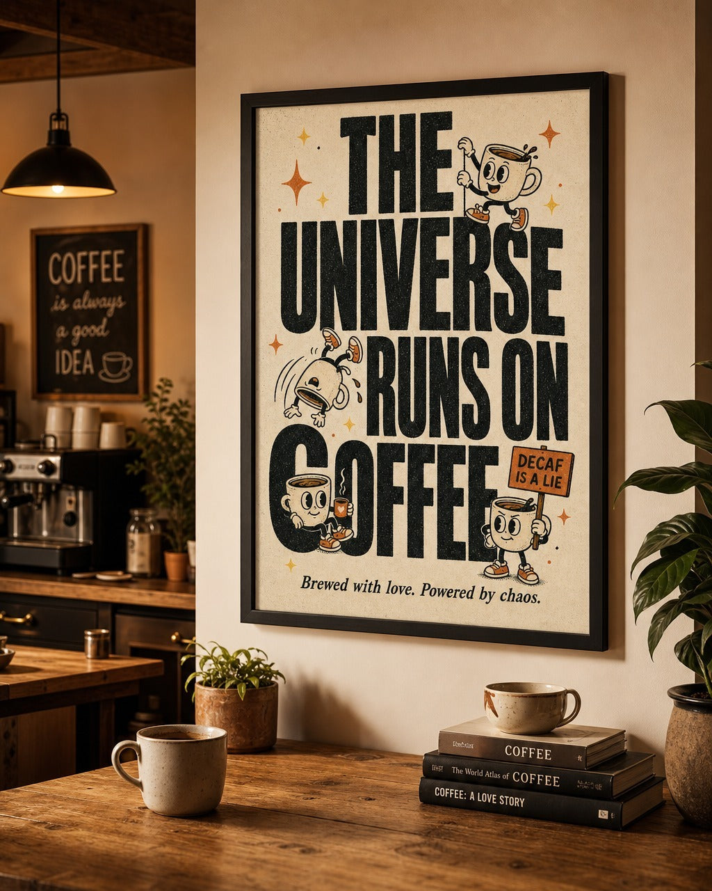 The Universe Runs On Coffee — Typography Poster