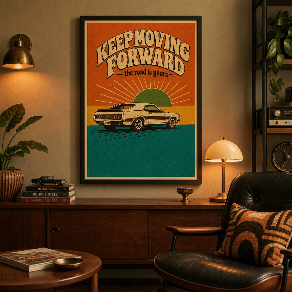 Keep Moving Forward — Retro Road Poster