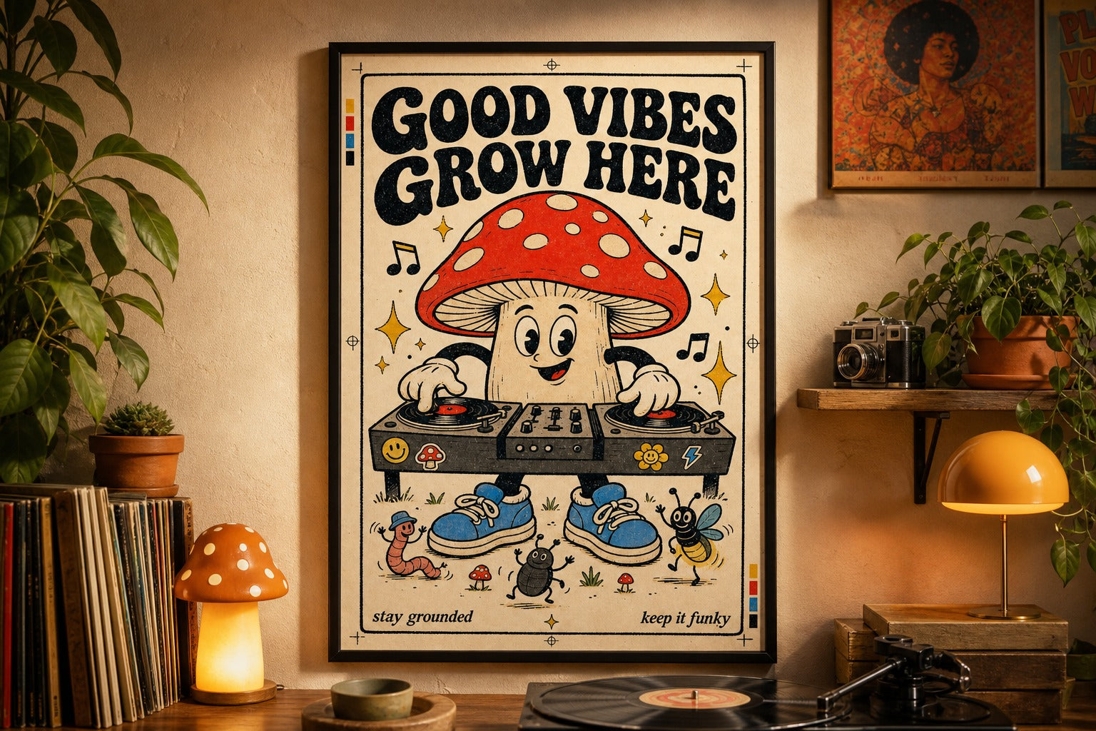 Good Vibes Grow Here — Mushroom DJ Poster