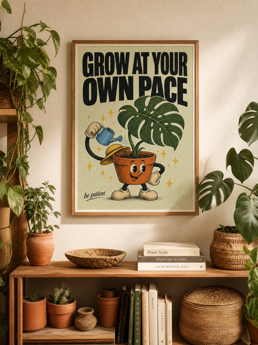 Évoluez à votre rythme — Affiche d'art rétro « Plant Dad » | Poster mat d'illustration indépendante