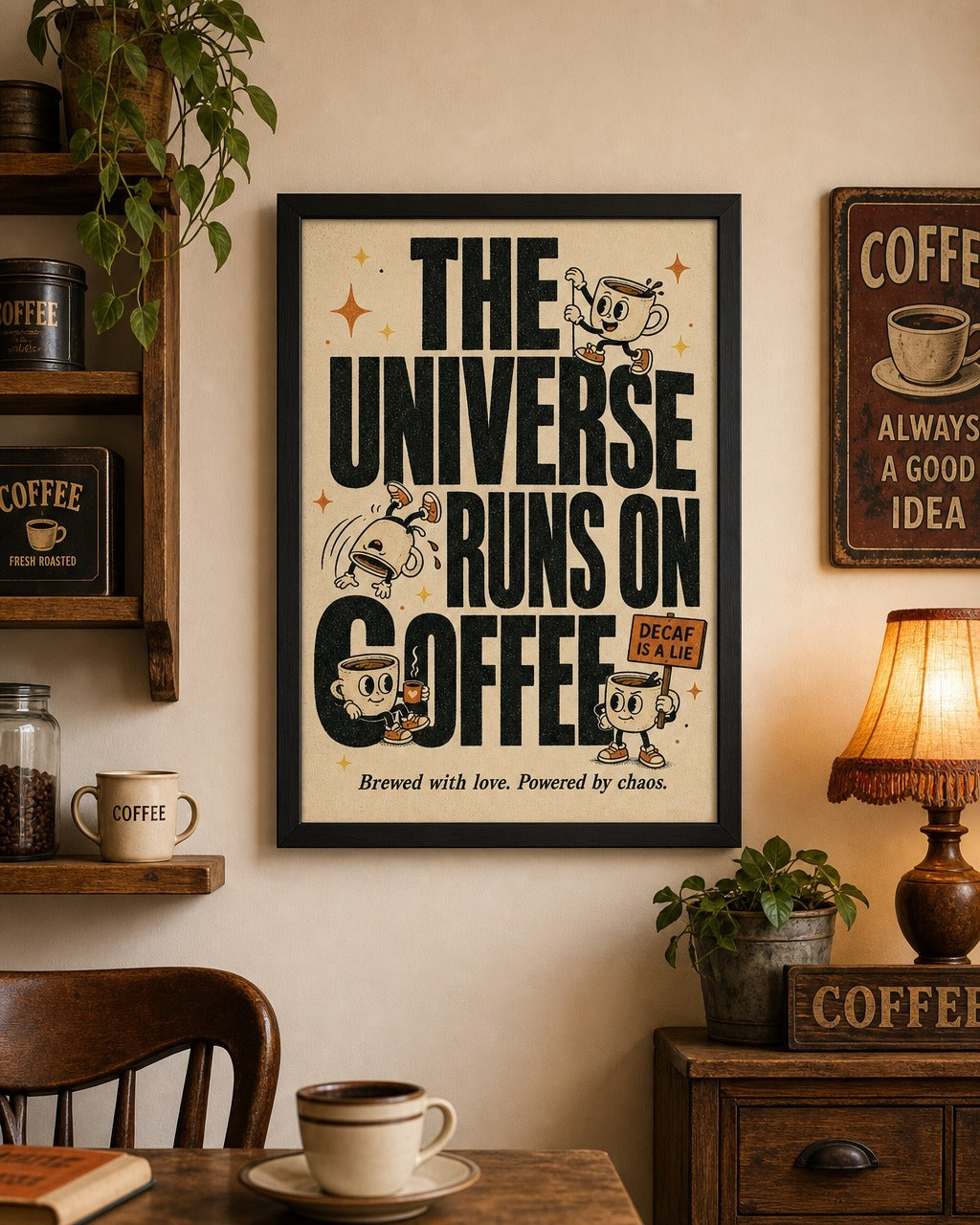 The Universe Runs On Coffee — Typography Poster