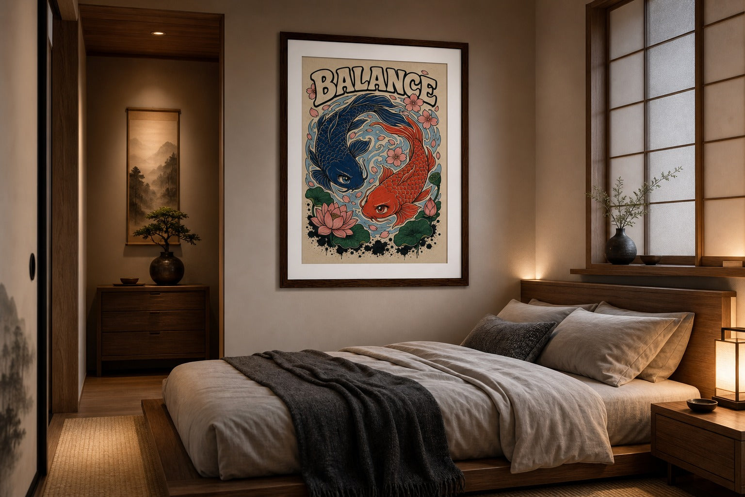 Koi Duality — Japanese Woodblock Poster