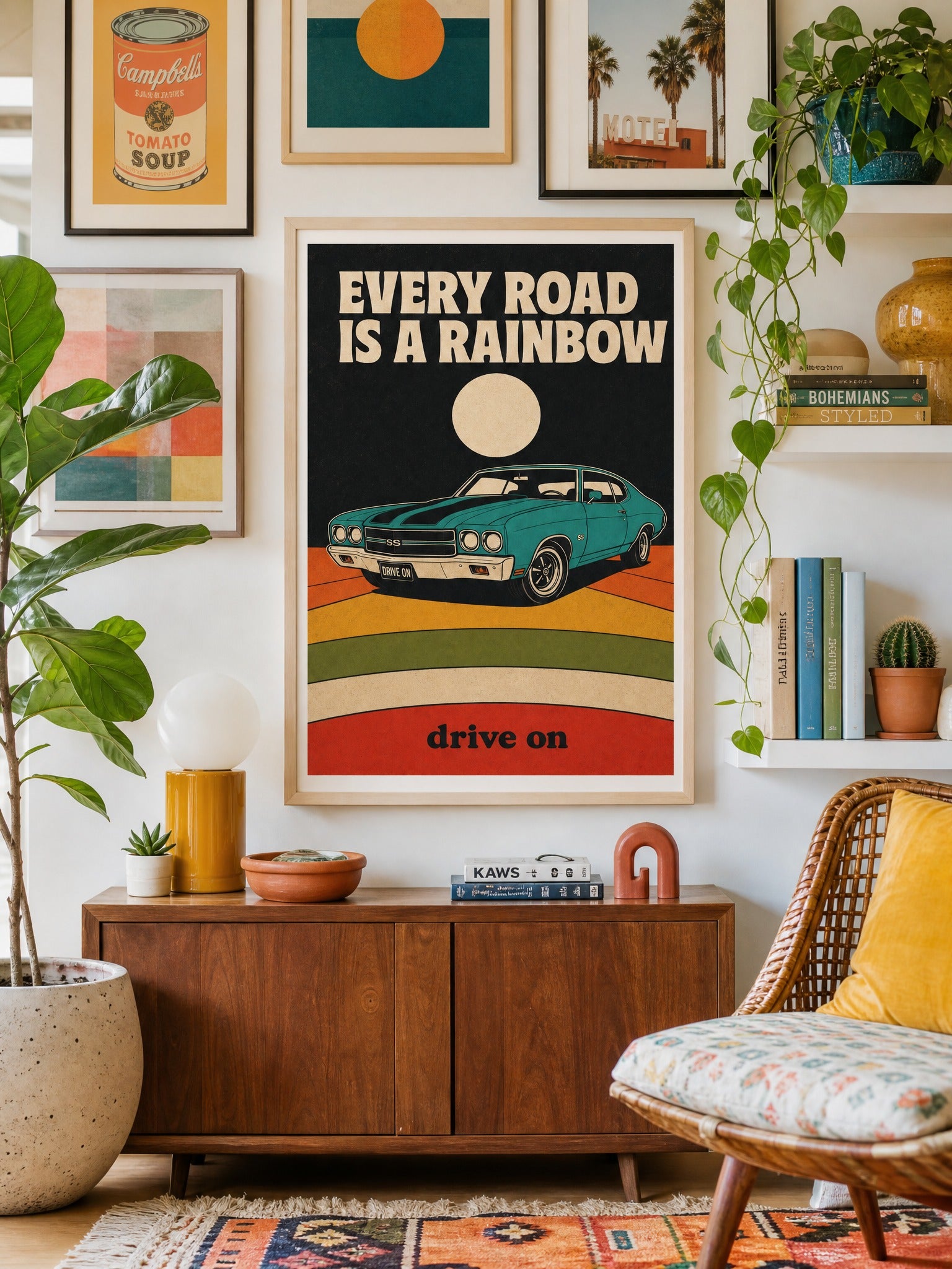 Rainbow Road — Retro Muscle Car Poster