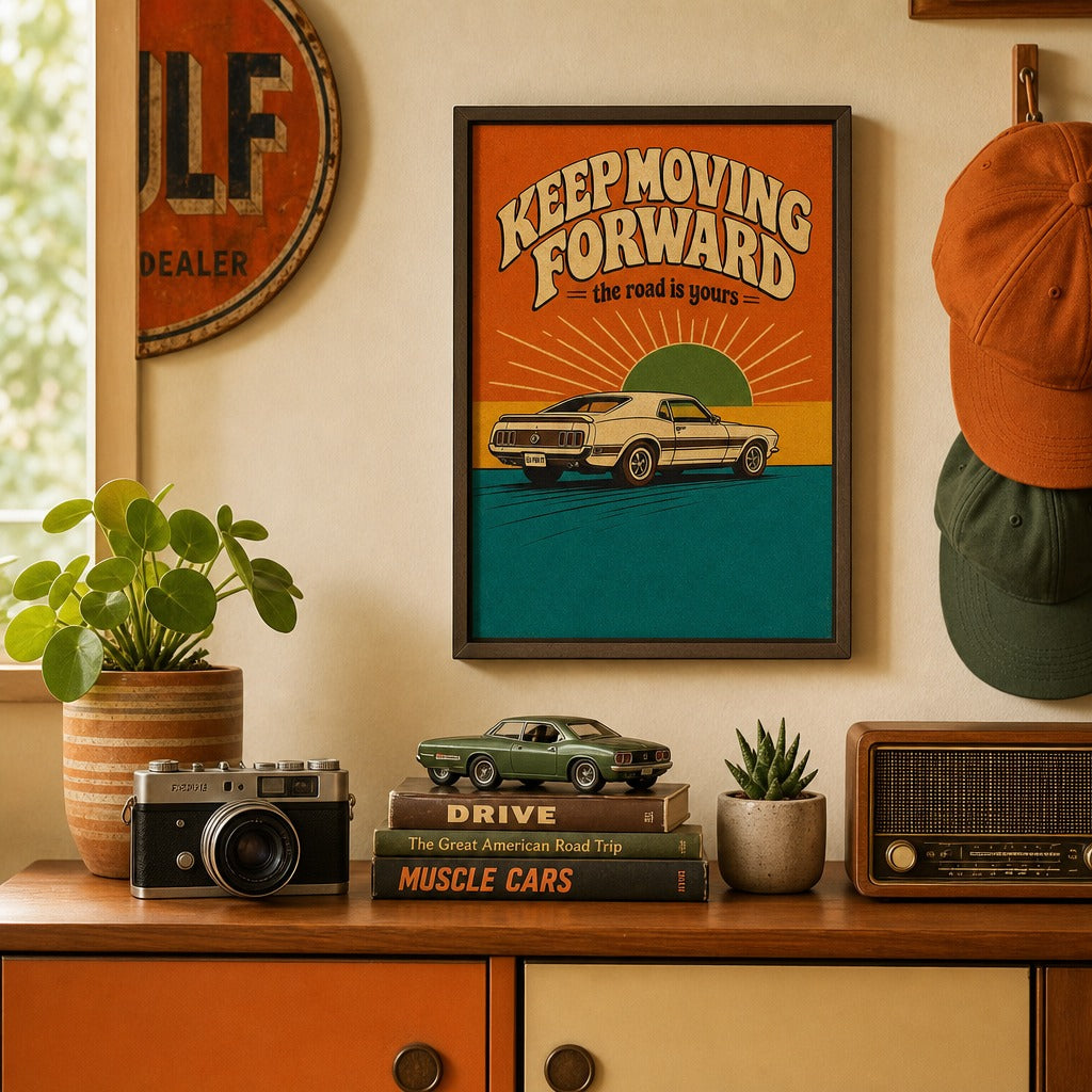 Keep Moving Forward — Retro Road Poster