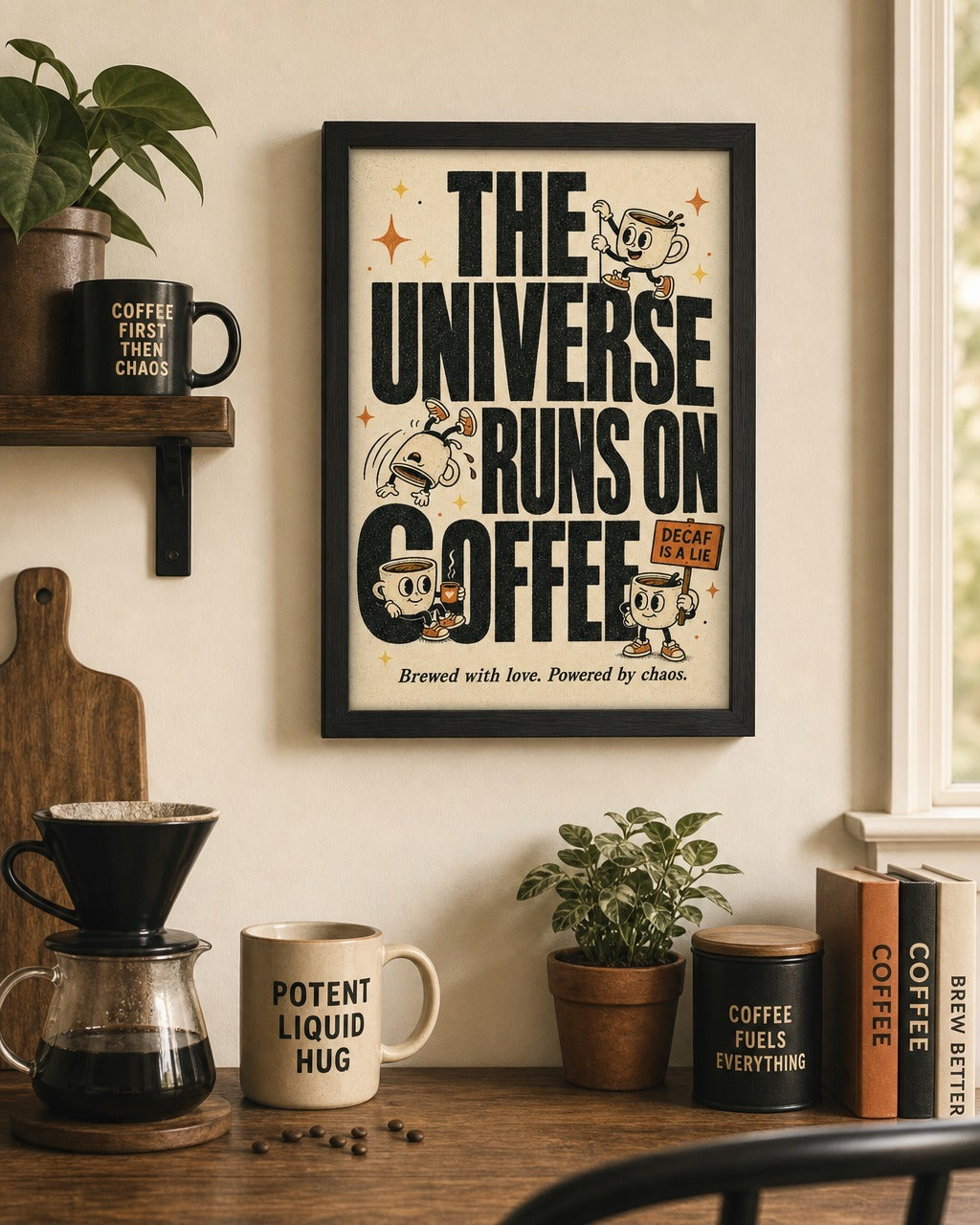 The Universe Runs On Coffee — Typography Poster
