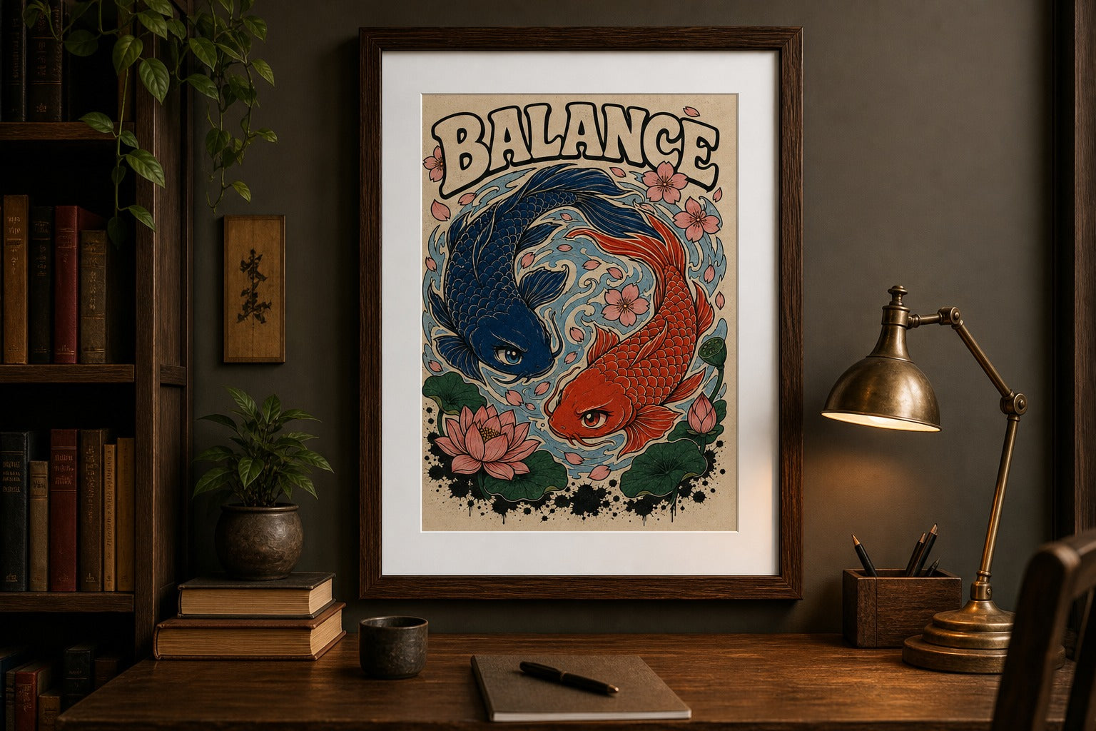 Koi Duality — Japanese Woodblock Poster