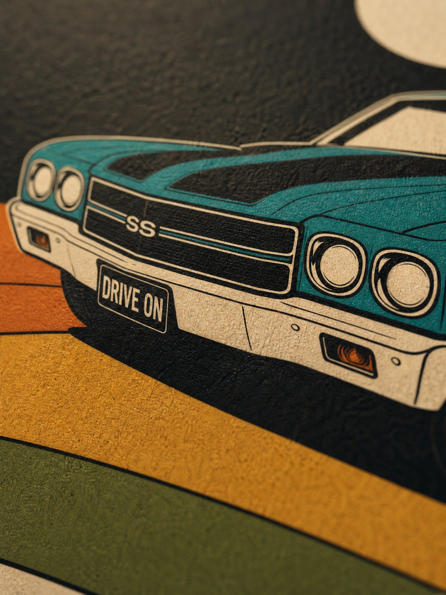 Rainbow Road — Retro Muscle Car Poster